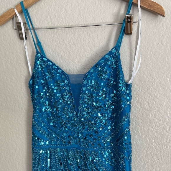 Enchanted Nights Blue Sequin Mermaid Maxi Dress - Picture 3 of 8